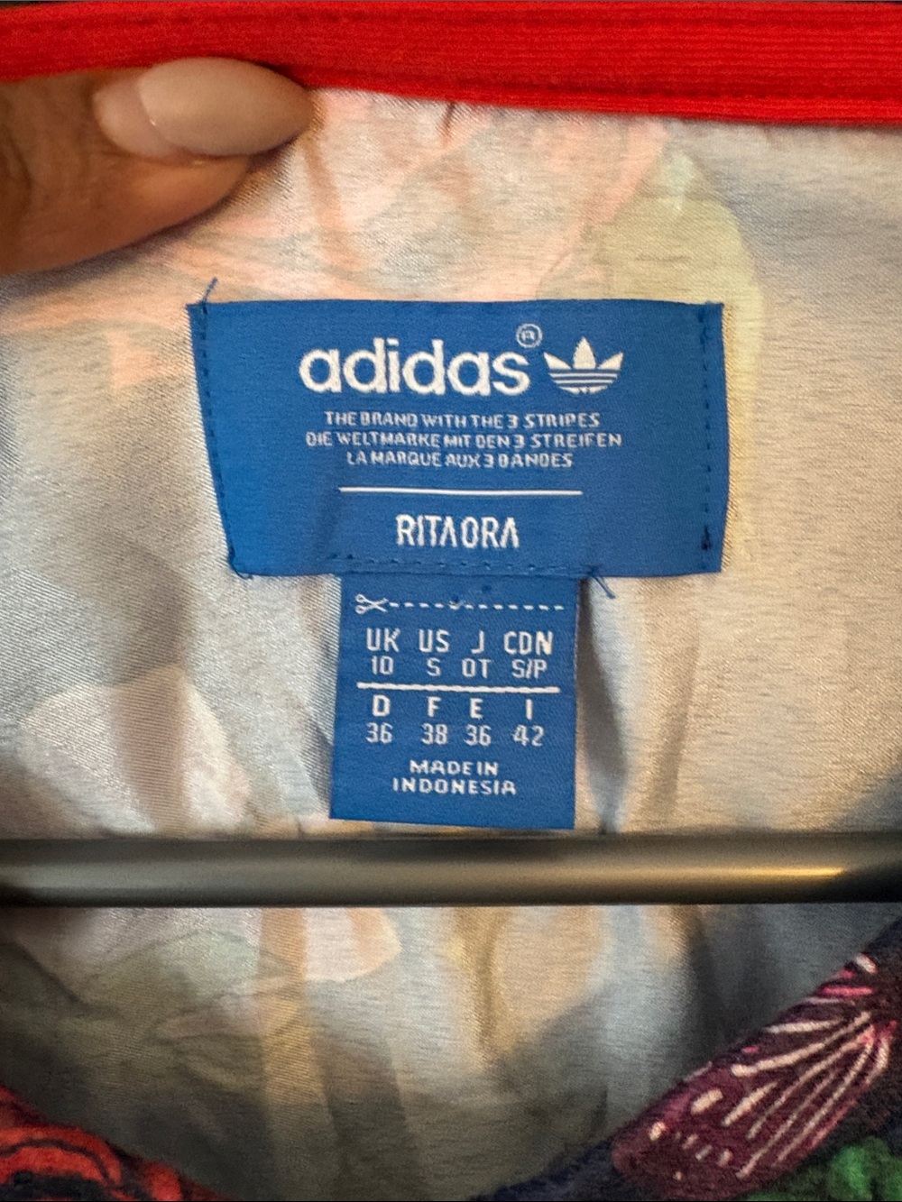 RARE Adidas Navy Floral top with Red velvet accent. Back is satin! So unique! - Picture 3 of 6
